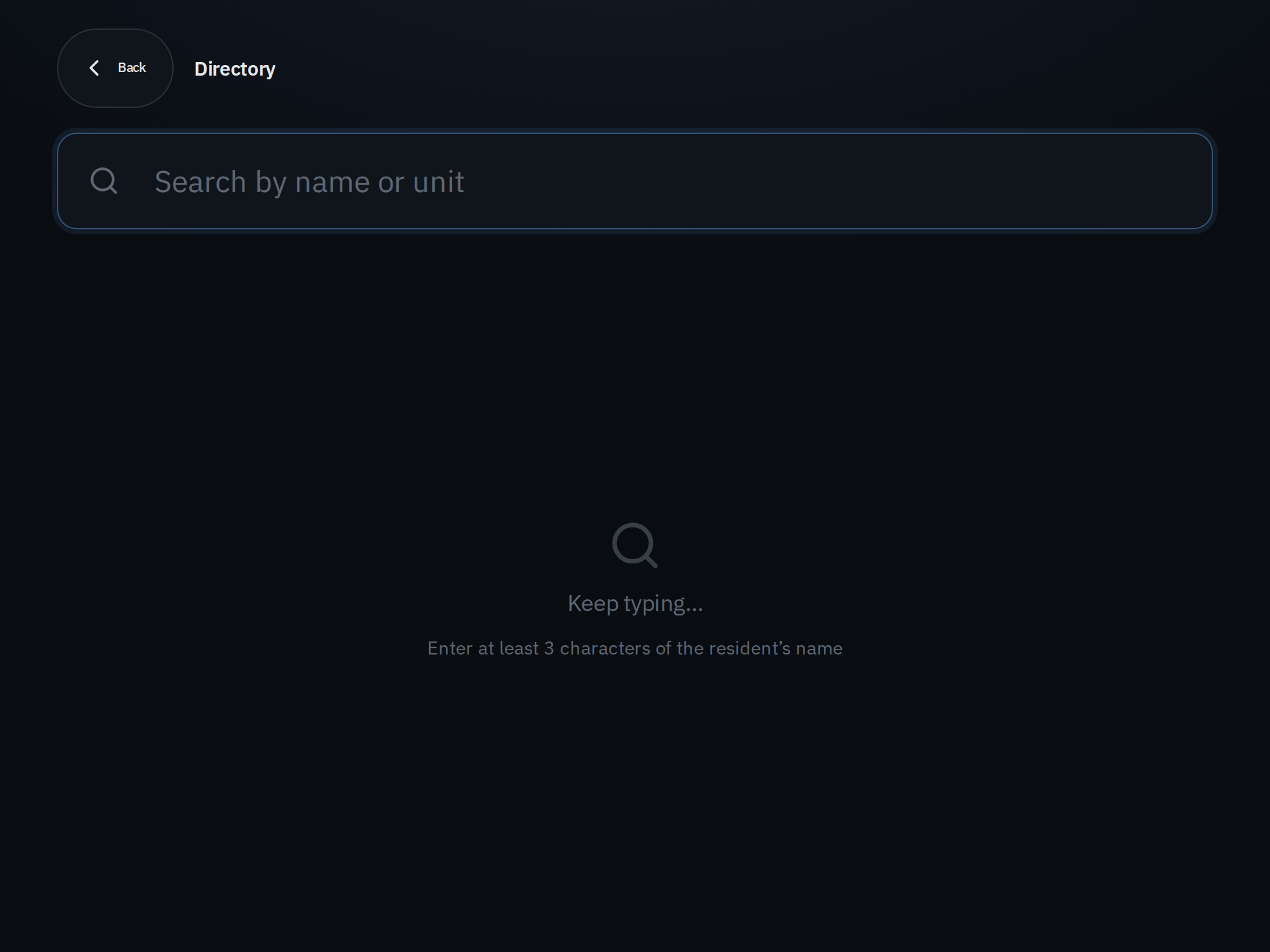 the gate panel directory with a resident search box