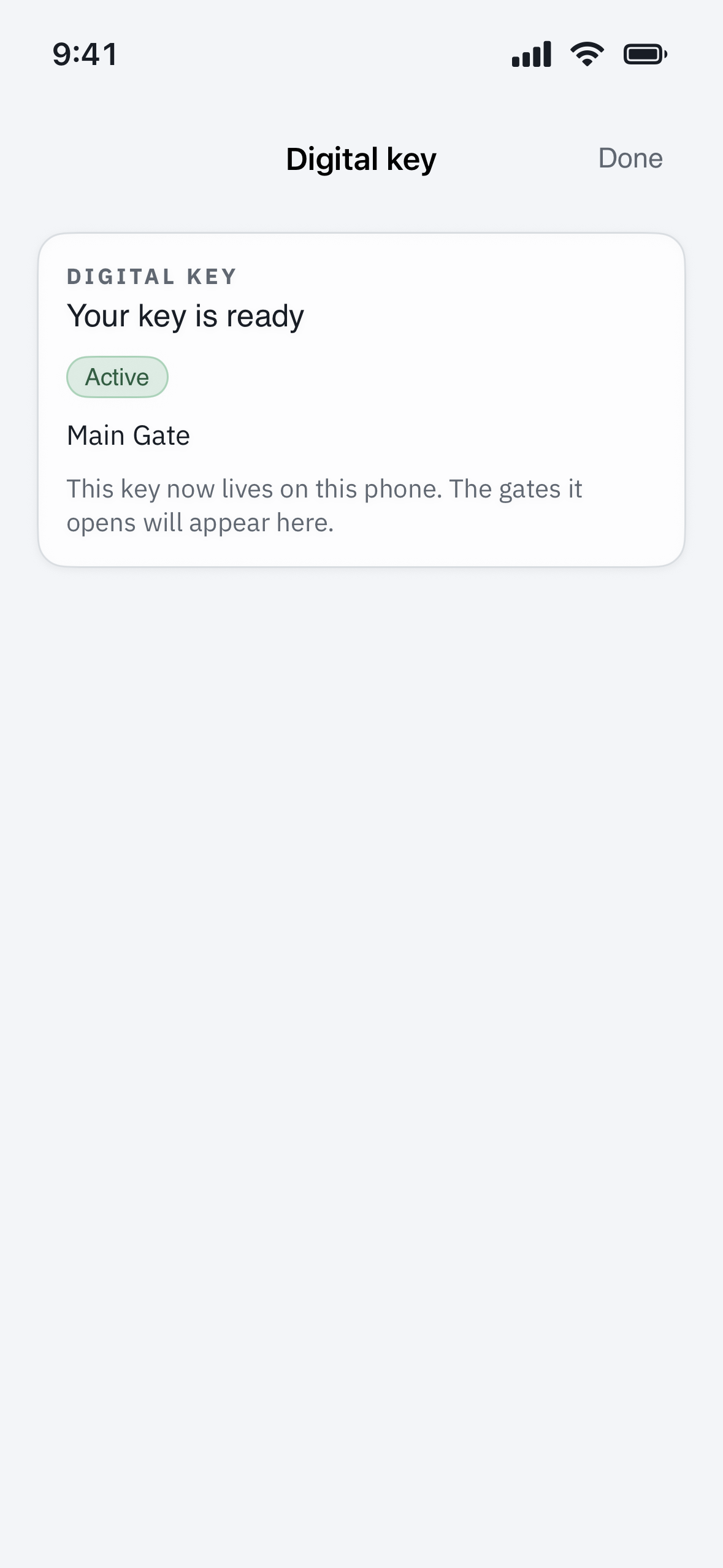 the Profile > My access screen showing a key’s status