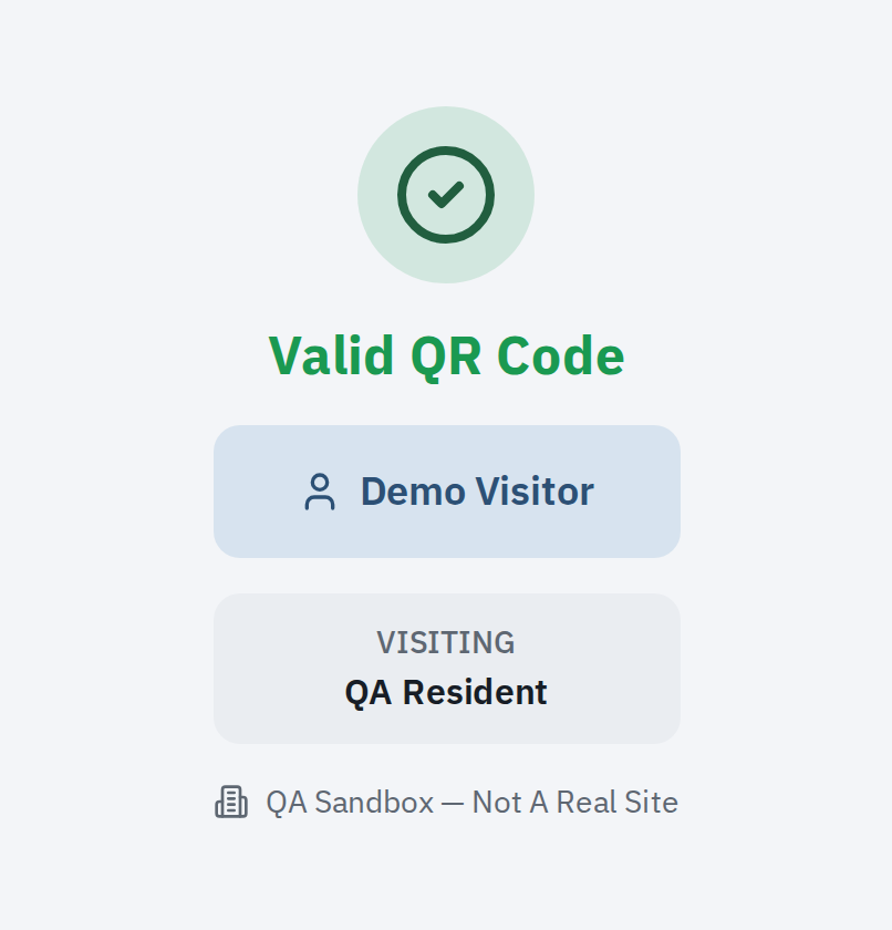 the scan result screen showing a clear allow/verify verdict with the visitor’s details